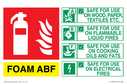 ABF Foam fire extinguisher sign instructions for use Text: 